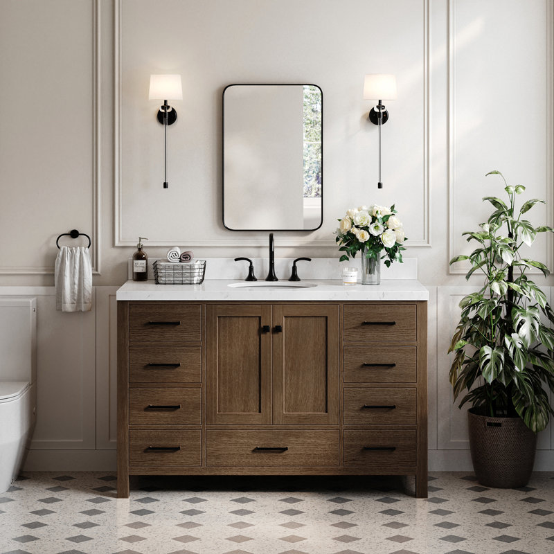 Amariani 54.25'' Single Bathroom Vanity with Top, Brown Oak/Matte Black