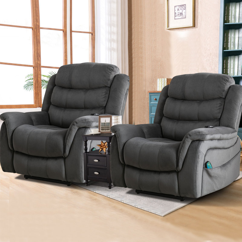 Fauteuil inclinable de 40,16 po de largeur de style contemporain à deux moteurs avec fauteuil chauffant (ensemble de 2), Gris