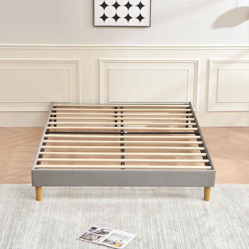 Lit plateforme en tissu d'ameublement, gris, Grand