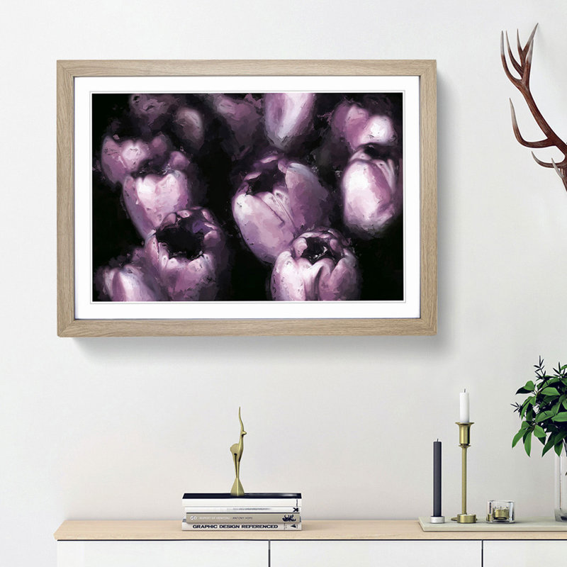 The Purple Tulips in Abstract - Picture Frame Painting Print, Oak Framed, 62cm H x 87cm W x 2cm D