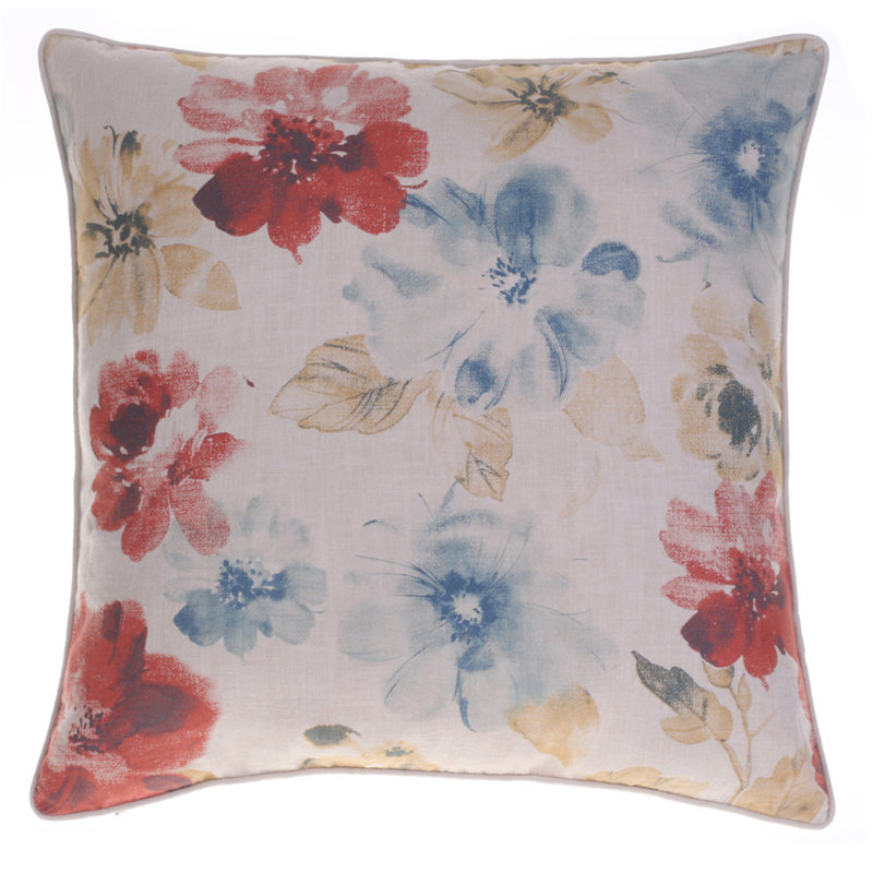 Floral Cotton Blend Throw Pillow, Spice/Curry/Indigo