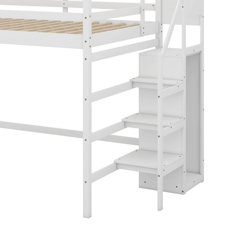 Lit mezzanine double avec garde-robe et escalier, Blanc