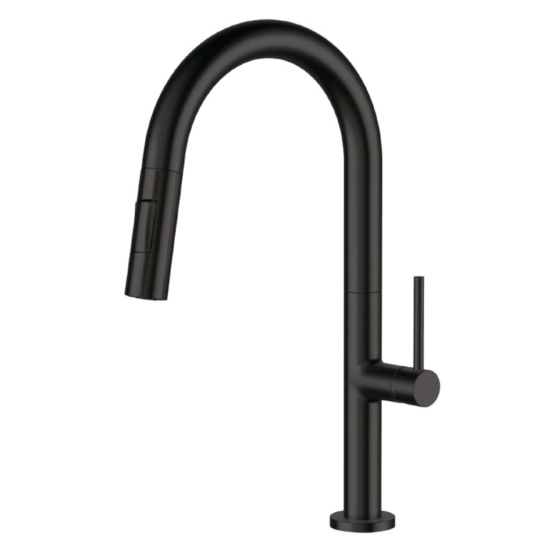 Robinet de cuisine rétractable à poignée simple avec accessoires, Noir