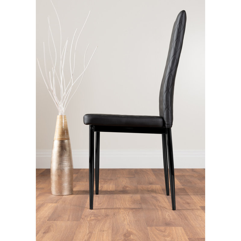 Lenworth Modern Black Metal and Glass Dining Table Set with 4 Luxury Faux Leather Dining Chairs, Cappuccino/Black