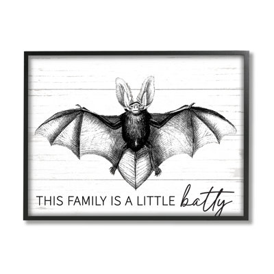 «This Family Is Batty Witty Saying», art texturé sur giclée noire encadrée par lettrage et doublure