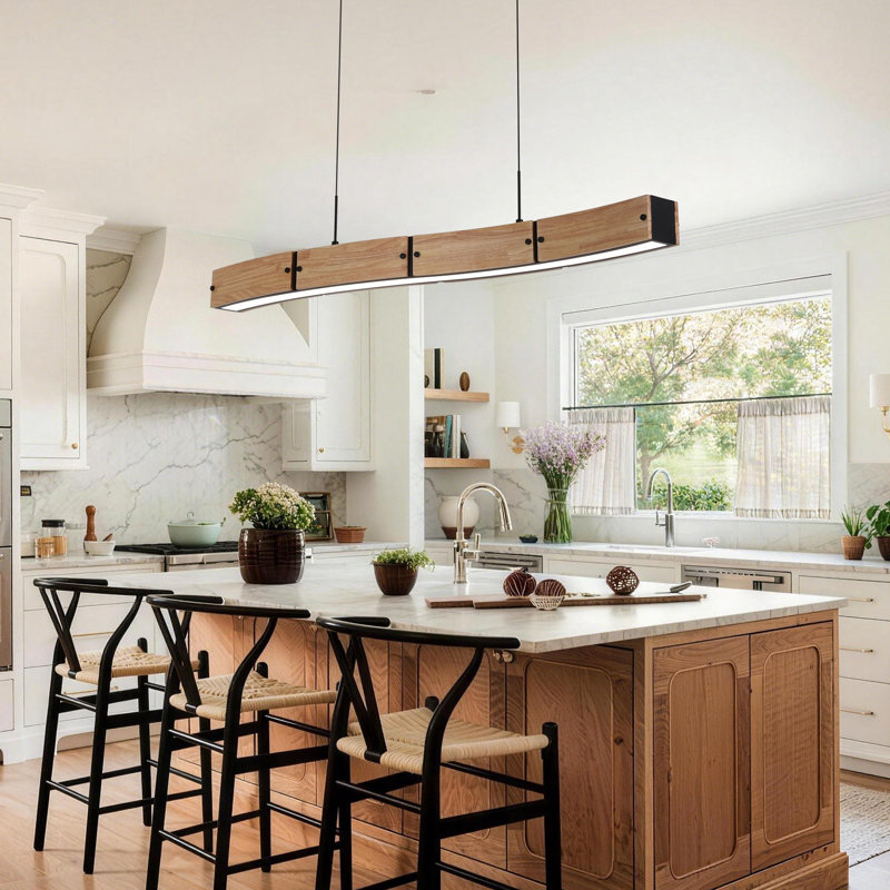 1-Light 41.7" Linear Kitchen Island LED Chandelier For Dining Room, Modern Rectangle Adjustable Ceiling Fixture