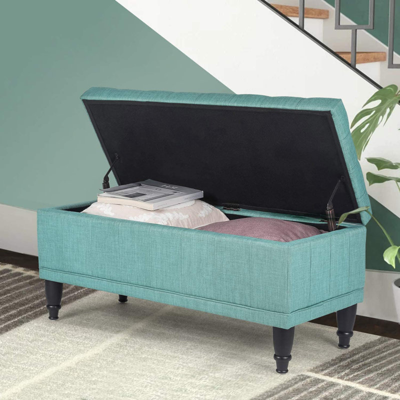 Repose-pieds avec rangement Noell, Mélange de polyester bleu sarcelle