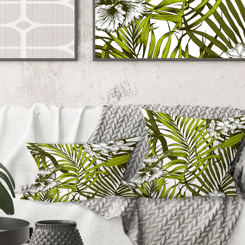 Coussin Tropical Tropical Leaves I - Mid-Century, 16 po x 1 po