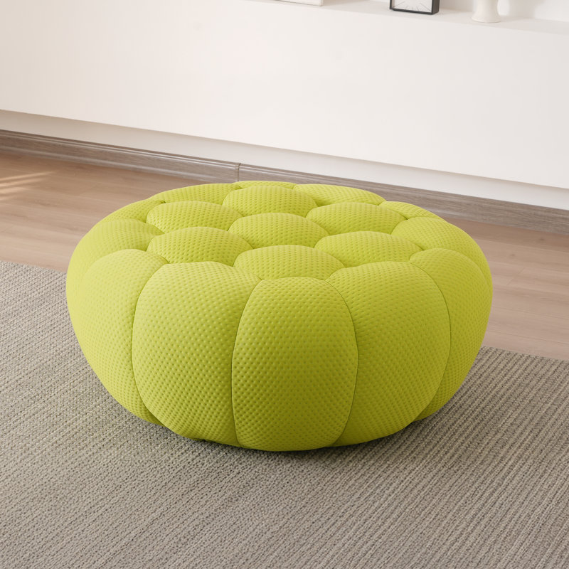  Cenie Round Upholstered Compression Ottoman, No Assembly Required, Pastel Green