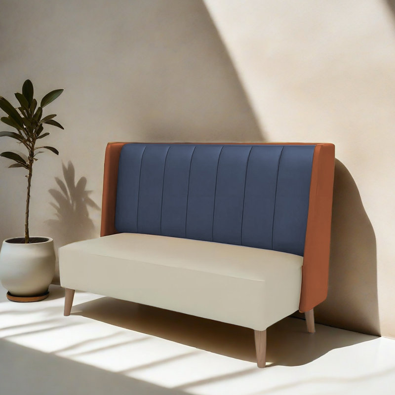 Ensemble de 2 banquettes restaurant en similicuir, Bleu / brun / beige