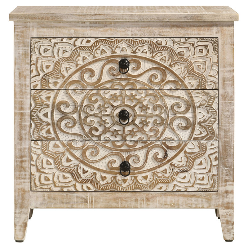 Commode mandala en bois patiné à 3 tiroirs Kenzie