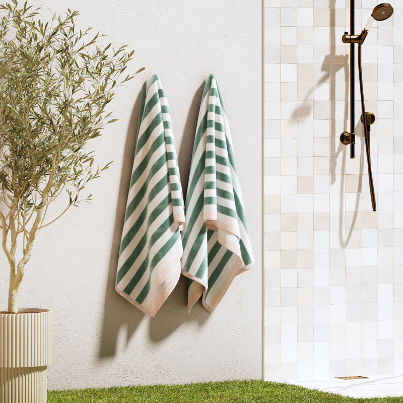 Serviettes de plage surdimensionnées 100% coton, 2, Bleu minéral / rosé