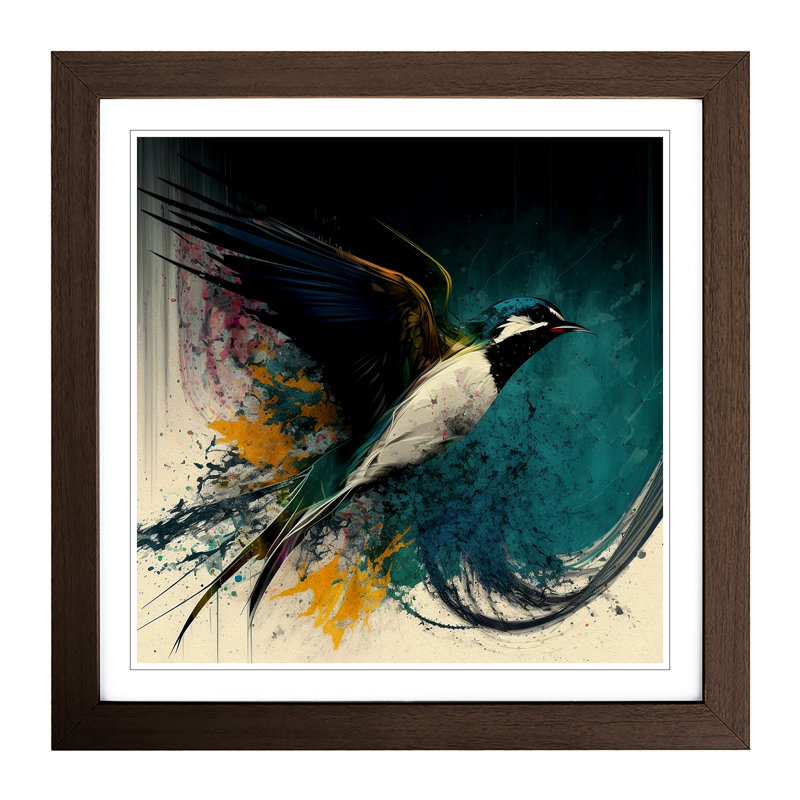 Swallow Abstract Expressionism No.1 - Single Picture Frame Print on Wood, Walnut