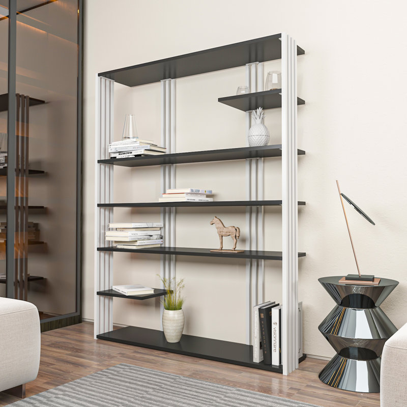 Lakayla 160cm H x 120cm W Corner Bookcase, Grey/White