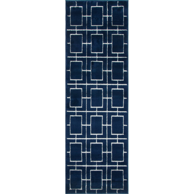 Tapis bleu marine / argent Glam, Tapis de couloir 2 pi x 6 pi 1 po