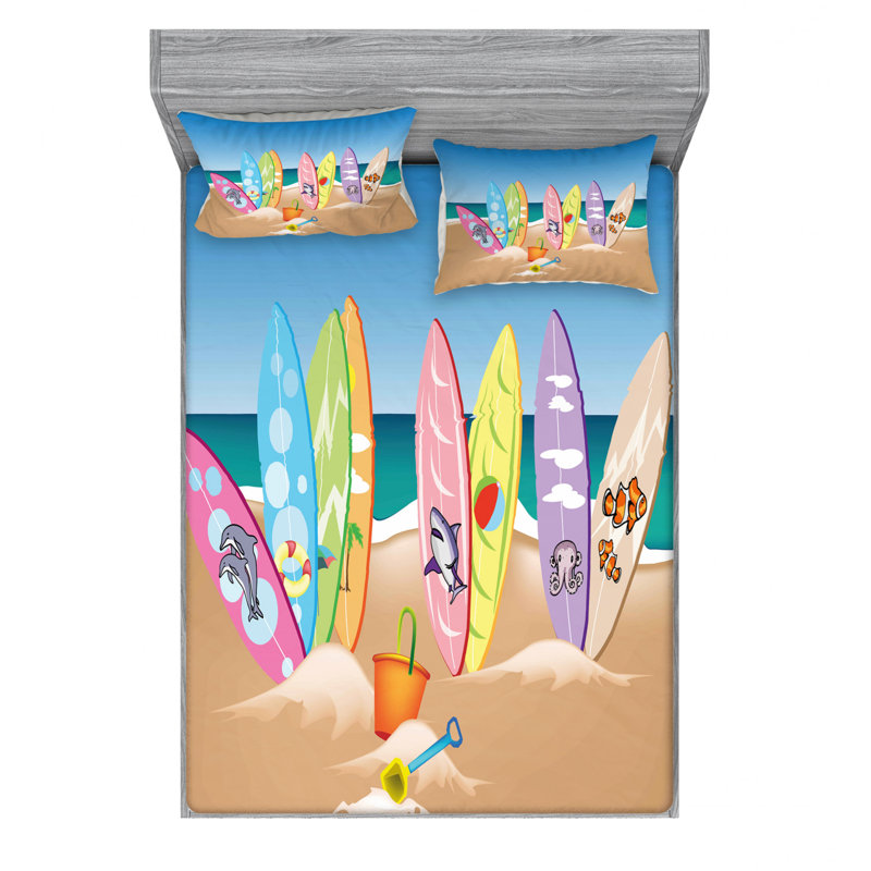 Illustration d'un ensemble de draps de planches de surf, Ensemble de drap pour grand lit avec drap-housse
