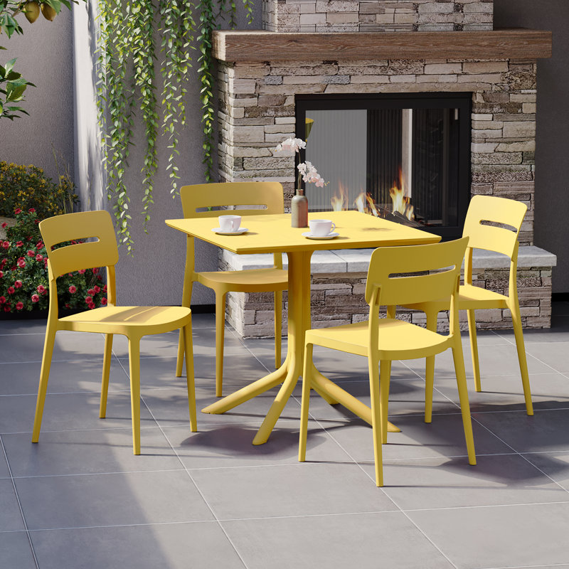 Ensemble repas carré pour 4 personnes, Jaune