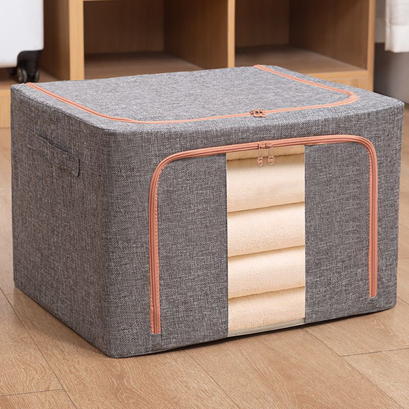 Steel Frame Storage Box, Cloth Storage Box for Quilt Storage Box Folding Wardrobe Fabric Extra Large Storage Bag with Clear Window, Sturdy Zippers