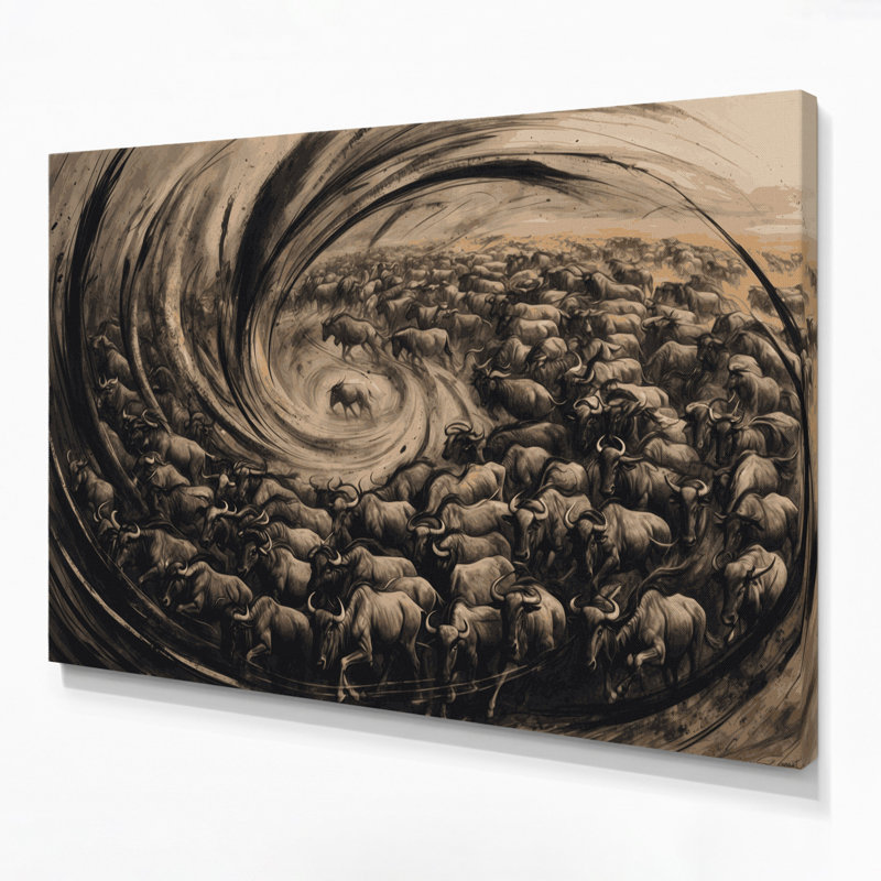Faune, gnous, art mural sur toile gris, H 24 po x l 36 po