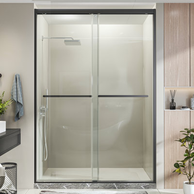 Porte de douche coulissante double semi-sans cadre l 44 à 48 po x H 76 po avec verre trempé transparent de 5/16 po (8 mm)