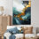 Or et vert cascade de marbre blanc I - peinture abstraite, art mural