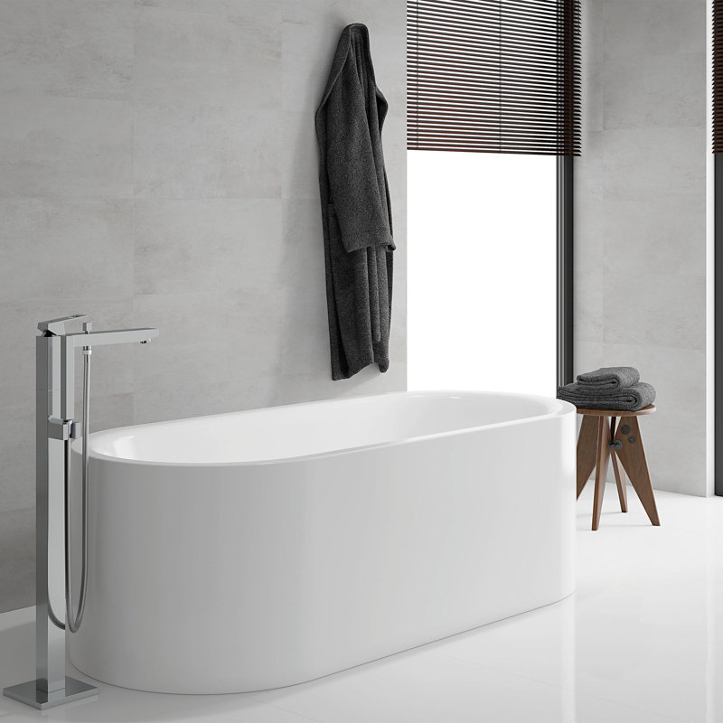 Modern Chrome Freestanding Tub Filler with Handshower