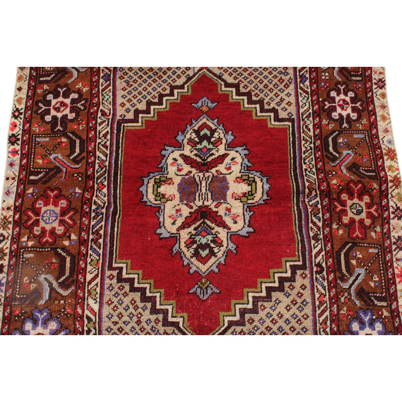 Tapis tribal turc 3 x 5 rouge et multicolore Anatolian