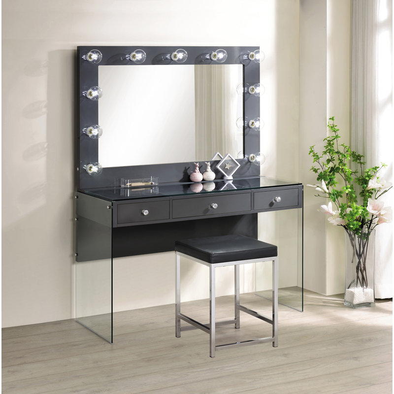 Ashlyn Steel Accent Stool, Dark Gray