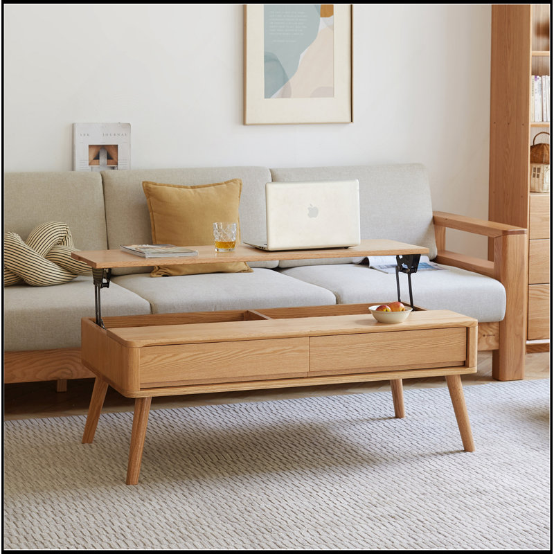 Table relevable polyvalente en bois avec rangement caché pour diverses utilisations
