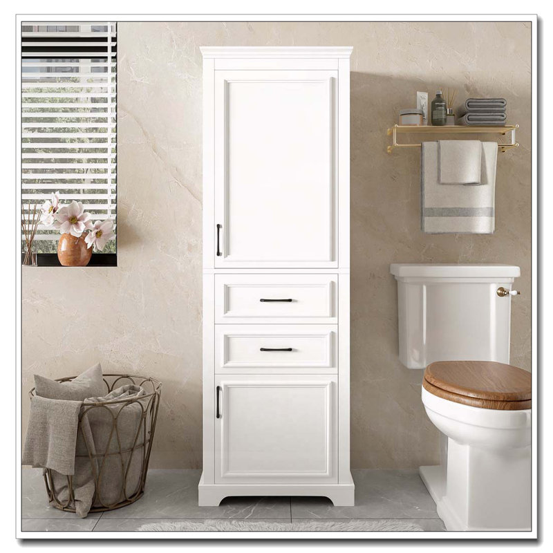 Armoire de salle de bain avec 2 portes à charnières et tiroirs