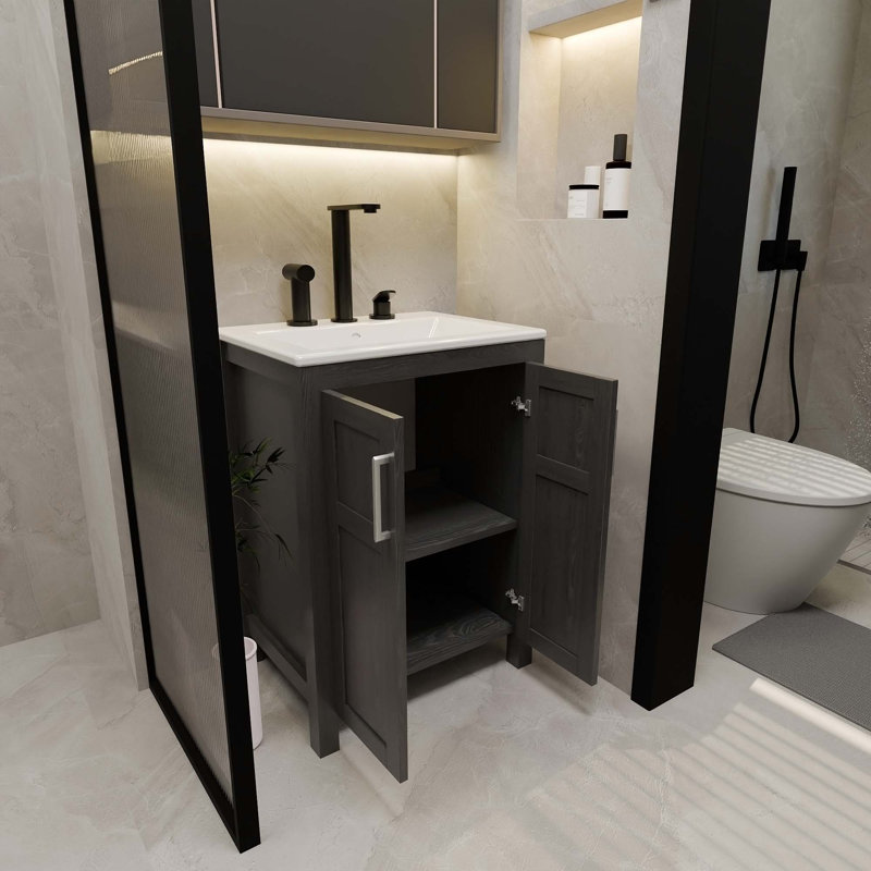 Modern Bathroom Vanity With Ceramic Sink And Ample Storage, Durable And Easy To Install For A Stylish Upgrade, Black, Triple