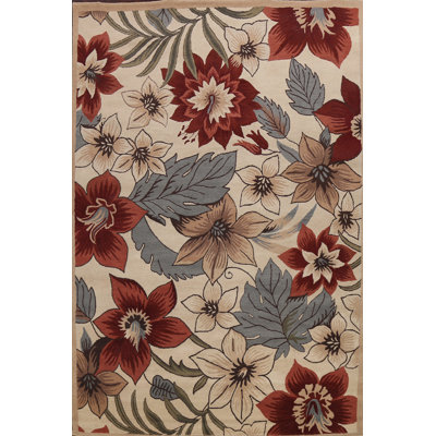 Tapis beige / rouge / gris en laine touffeté à la main Santaquin