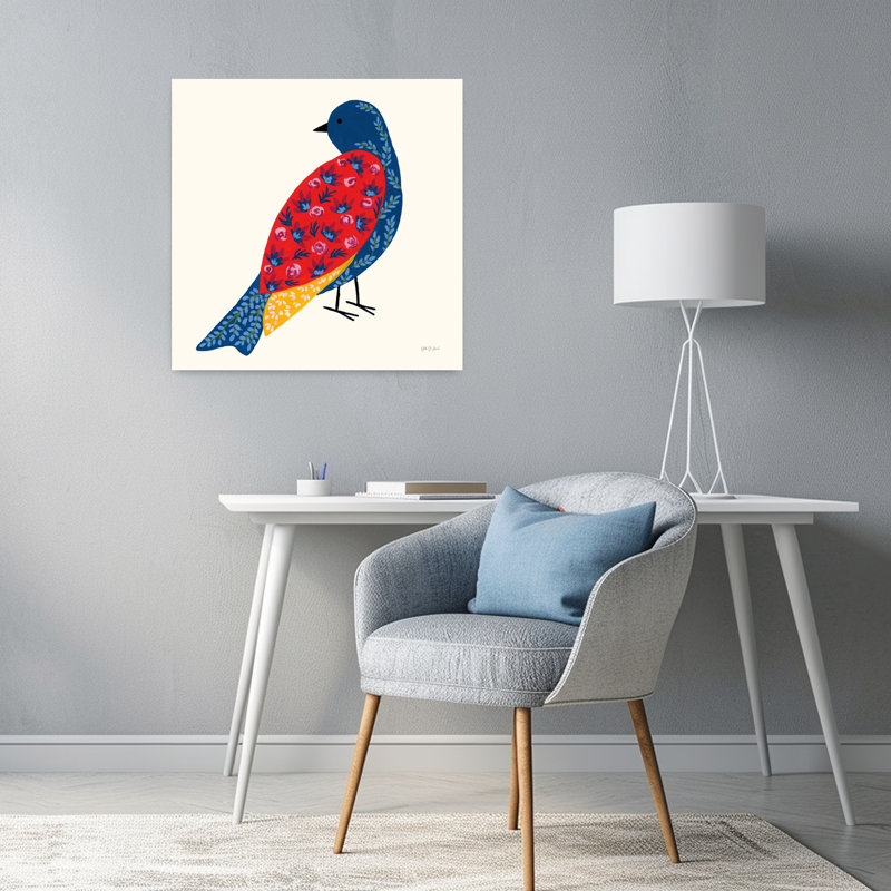 Art contemporain avec oiseau en fleurs, H 24 po x l 24 po