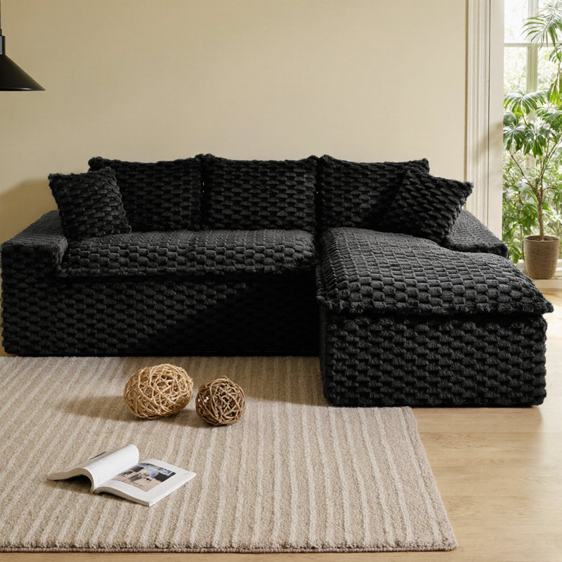 Canapé modulaire rembourré en velours Turtle, Orienté à droite, Polyester noir
