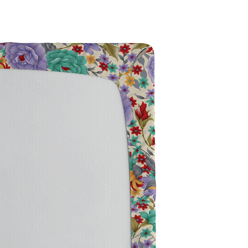 Drap-housse Ambesonne, Drap-housse de taille simple, Corail foncé, lavande, crème / floral
