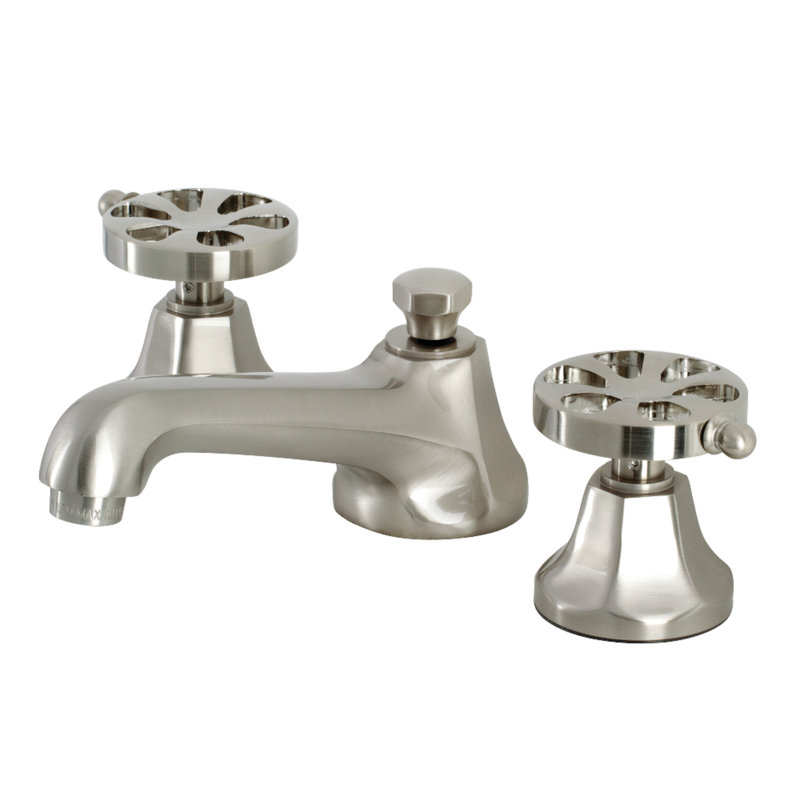 Kingston Brass Hamilton Two-Handle 3-Hole Deck Mount Widespread Bathroom Faucet with Brass Pop-Up Drain, Brushed Nickel