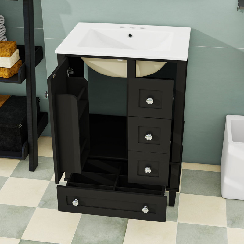 Meuble-lavabo autoportant moderne avec lavabo en céramique durable, rangement spacieux et tiroirs à fermeture en douceur