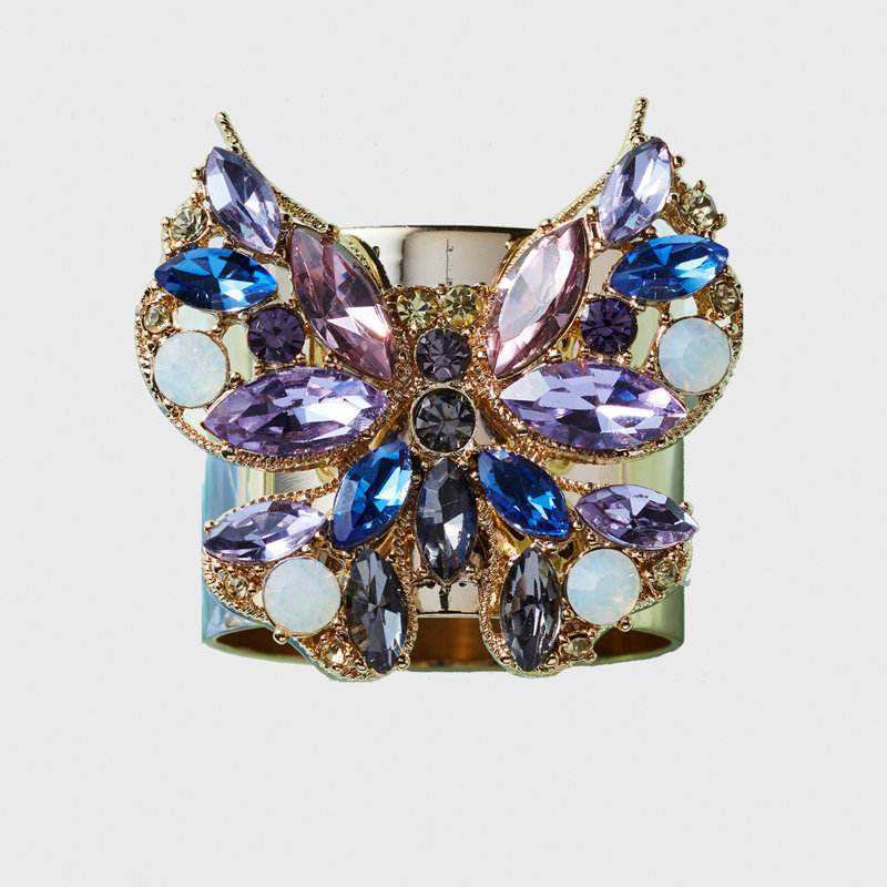 Jeweled Butterfly Napkin Rings, Blue/Shiny Gold