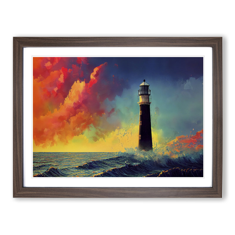 Sculptured Lighthouse - Single Picture Frame Painting, 46cm H x 64cm W x 2cm D, Walnut 