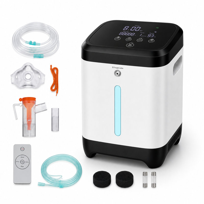 Machine à oxygène réglable de 1 à 8 L avec accessoires - Générateur d'oxygène silencieux pour la maison (33% à 93%) pour la famille