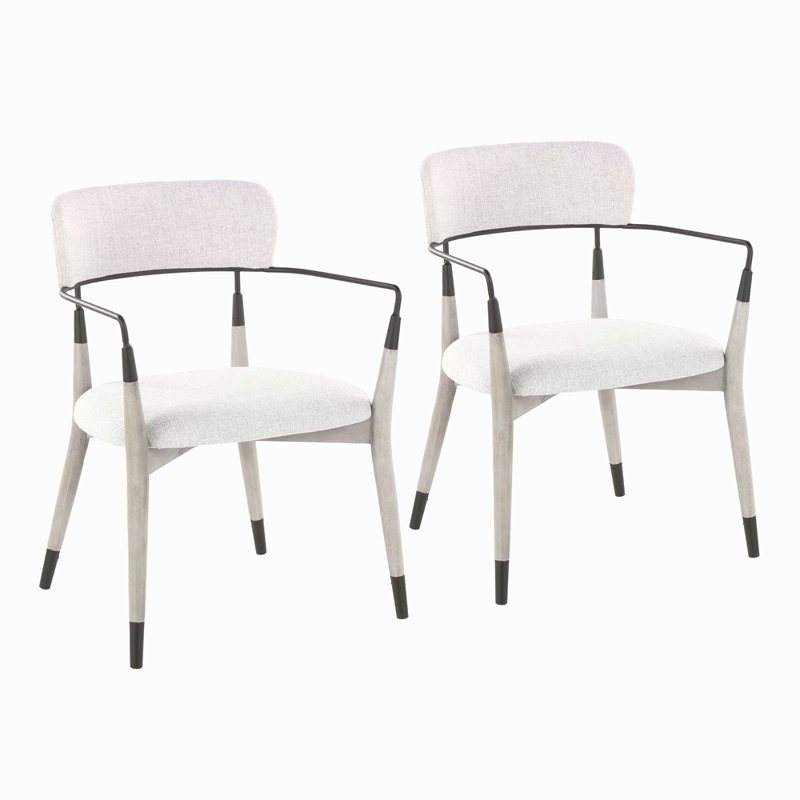 Chaise en bois brossé et tissu avec détails métalliques - ensemble de 2, Gris, Gris