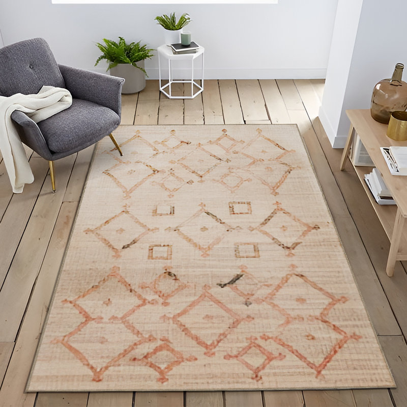 Beige-Themed Abstract Traditional Motif Patterned Decorative Rug, Rectangle 3'11.24" x 5'10.87"