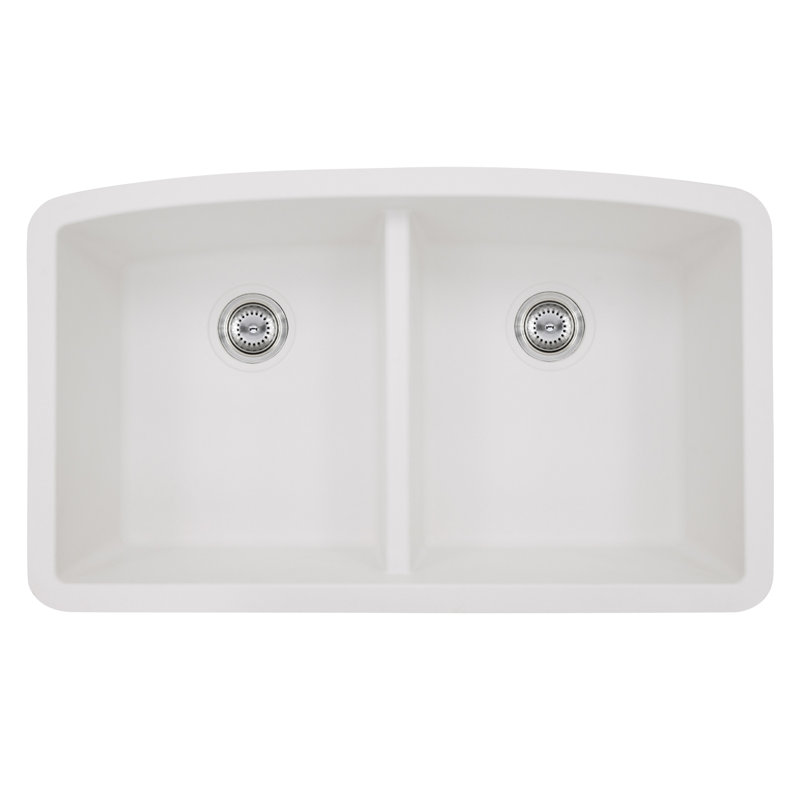 32 in. x 19 in. Quartz Undermount 50/50 Double Bowl Kitchen Sink, White