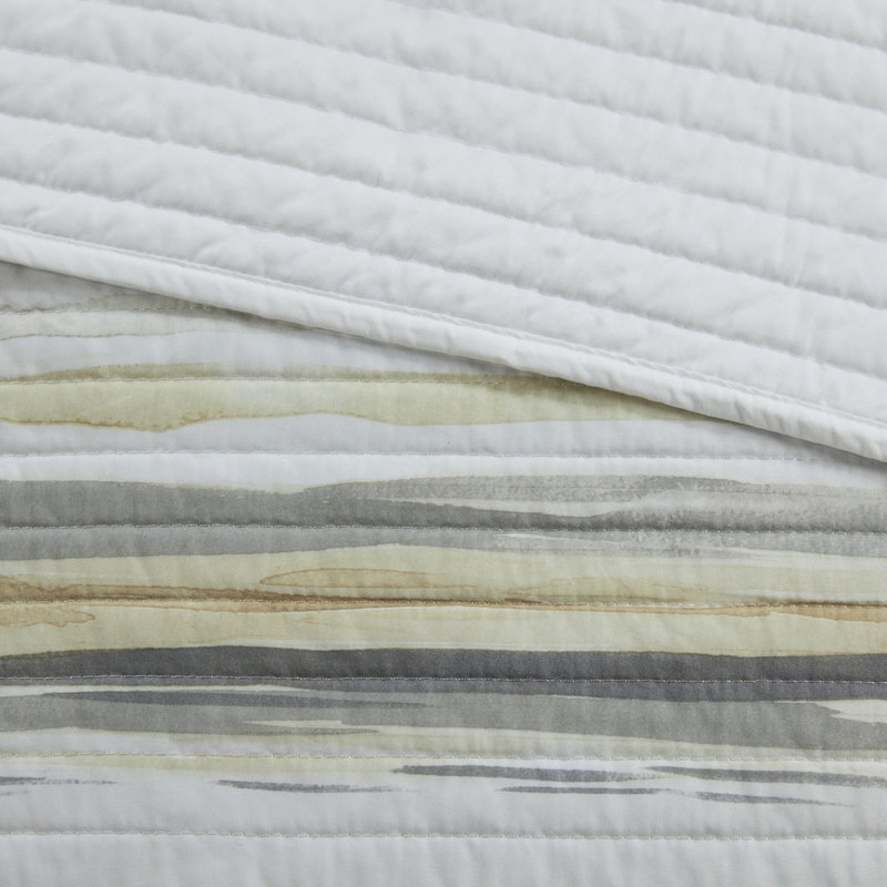 Modern Watercolor King Quilt Set, Cotton Bedding With Decorative Pillows