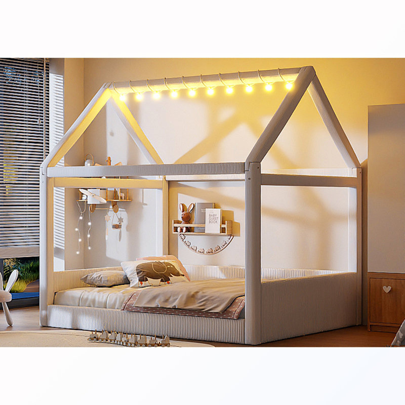 Lit tapissier double avec lumière DEL, Beige