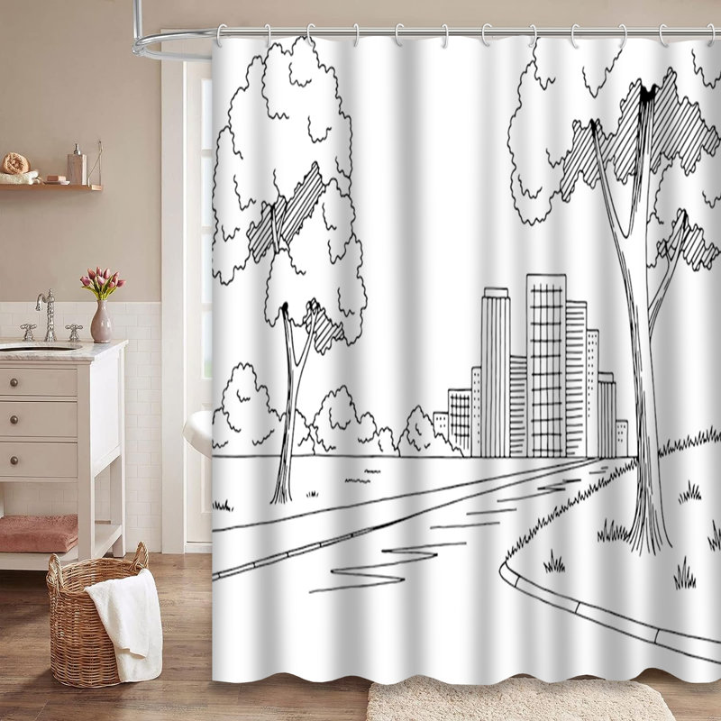 Rideau de douche avec 12 crochets City, L 72 po x l 84 po