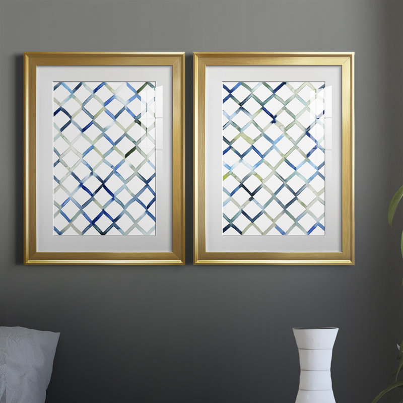 Sea Lattice I - ensemble de 2 impressions encadrées, Cadre doré, H 36,5 po x l 26,5 po x P 1,25 po