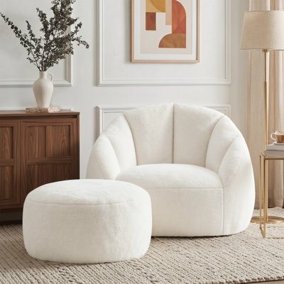 Oversized Compression Plush Microfiber Soft Shell Bean Bag Chair with Ottoman