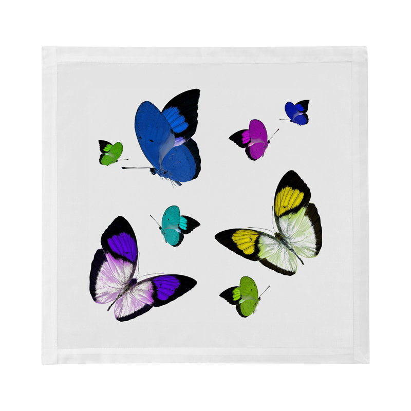 Butterflies Cotton Sateen Dinner Napkins, Acid Blue