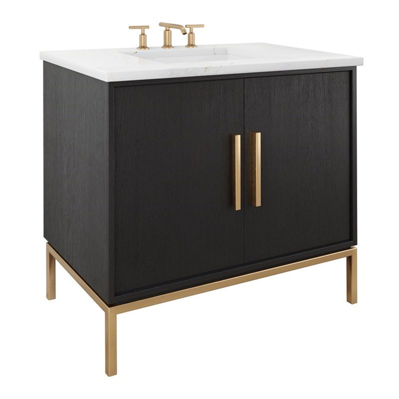 Rift White Oak Single Bath Vanity, 30", Classic Black, Satin Gold